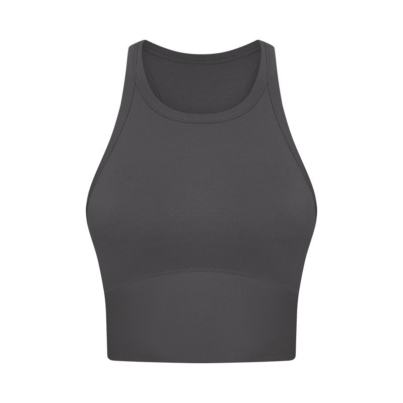 

Lulu Same Style Long Sports Vest Women s Outer Wear with Chest Pad Yoga Jacket Anti-Shock and Anti-SAG Running Fitness Clothes Graphite Gray 10