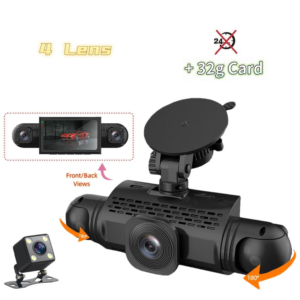 Dash Cam per Auto 3/4 Canali Scatola Nera Telecamera di Guida FHD Anteriore Sinistra Destra Posteriore Visione Notturna Registrazione in Loop