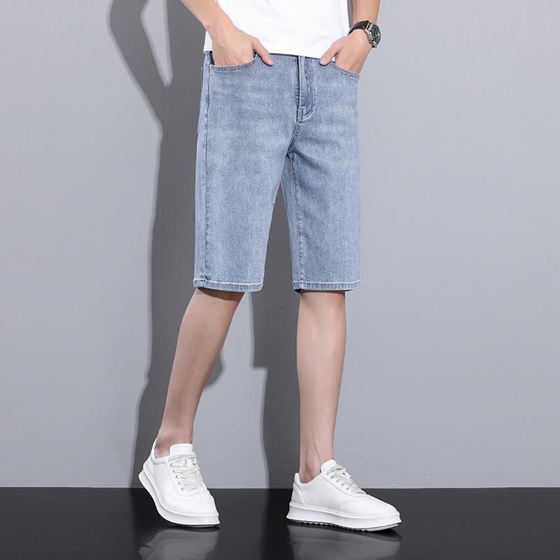 

New Summer Youth Men s Denim Cropped Pants Casual Shorts High Waist Mid-trousers 38