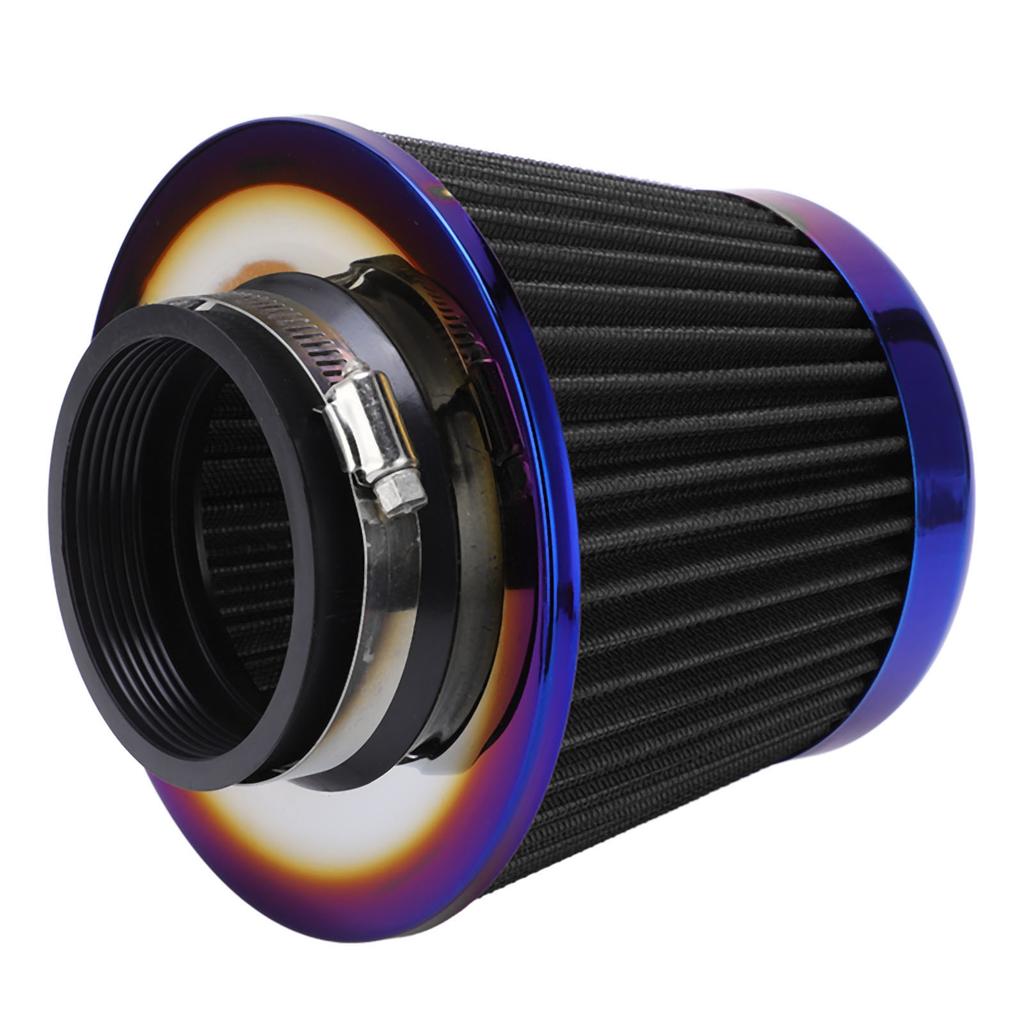 Car Intake Air Filter 3in 76mm High Performance Washable Reusable Cone Universal AccessoryBlack