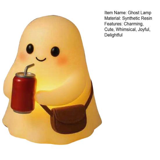Niedliche Gespensterlampe Harzgespenst mit Tasse Nachtlicht Halloween Schreibtischdeko für Schlafzimmer Wohnzimmer Innenraumdekoration