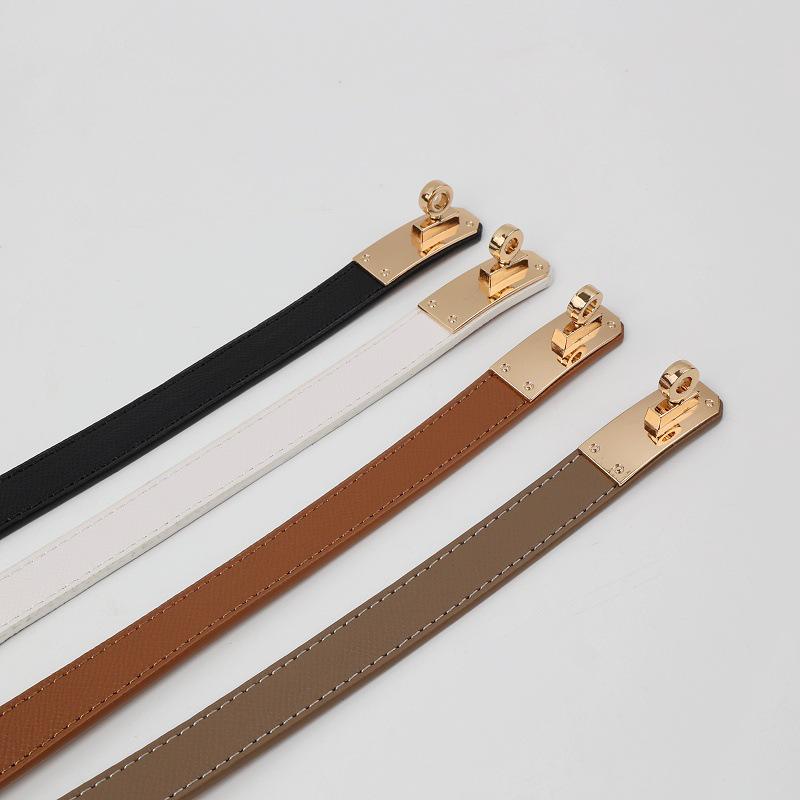Women's Korean Style Grey Belt - Hole-Free Buckle, Fashionable, Versatile, Adjustable Thin Waistband, Decorative Skirt Accessory.