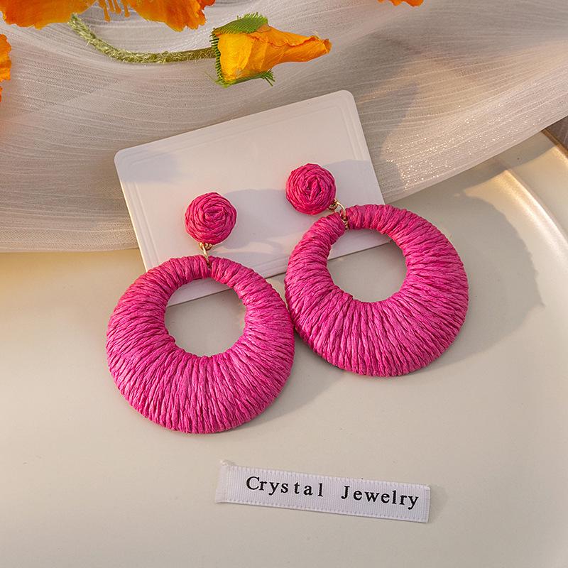 Colorful Raffia Woven Bohemian Hoop Earrings for Women