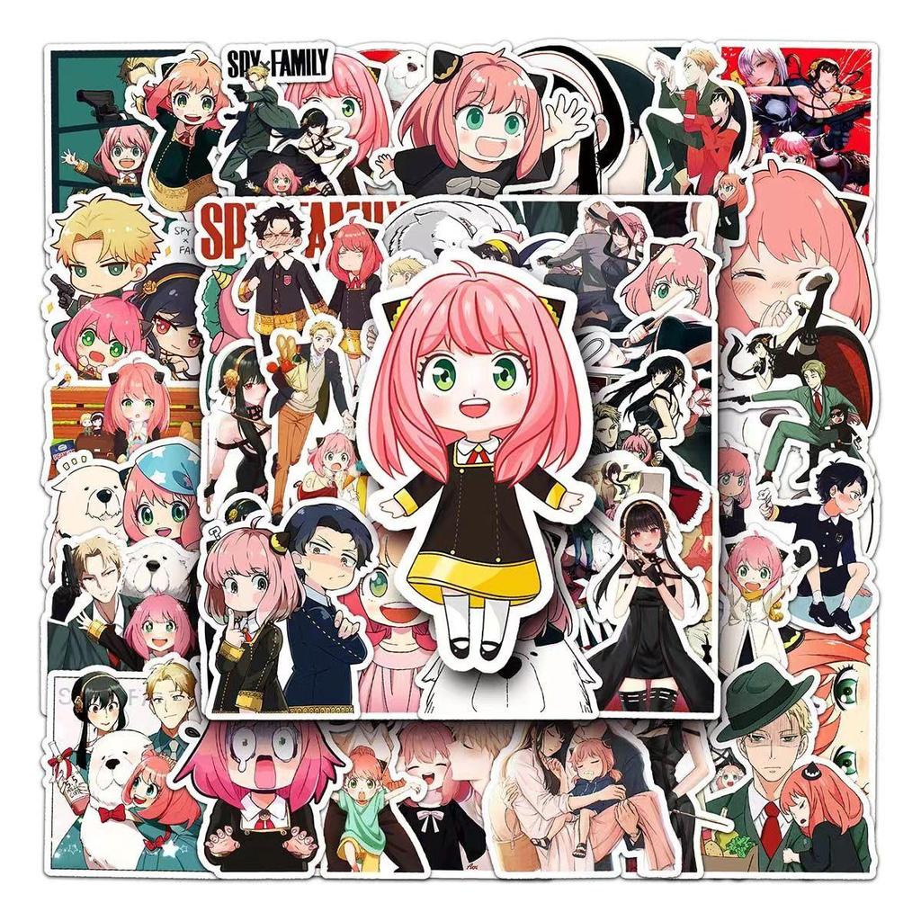 Barevné samolepky SPY×FAMILY, 50 kusů (neopakováno), voděodolný a opalovací krém.