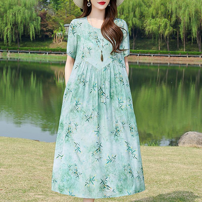 Casual zomerjurken voor dames, vintage kleding, losse korte mouwen, elegante lange jurk in grote maten