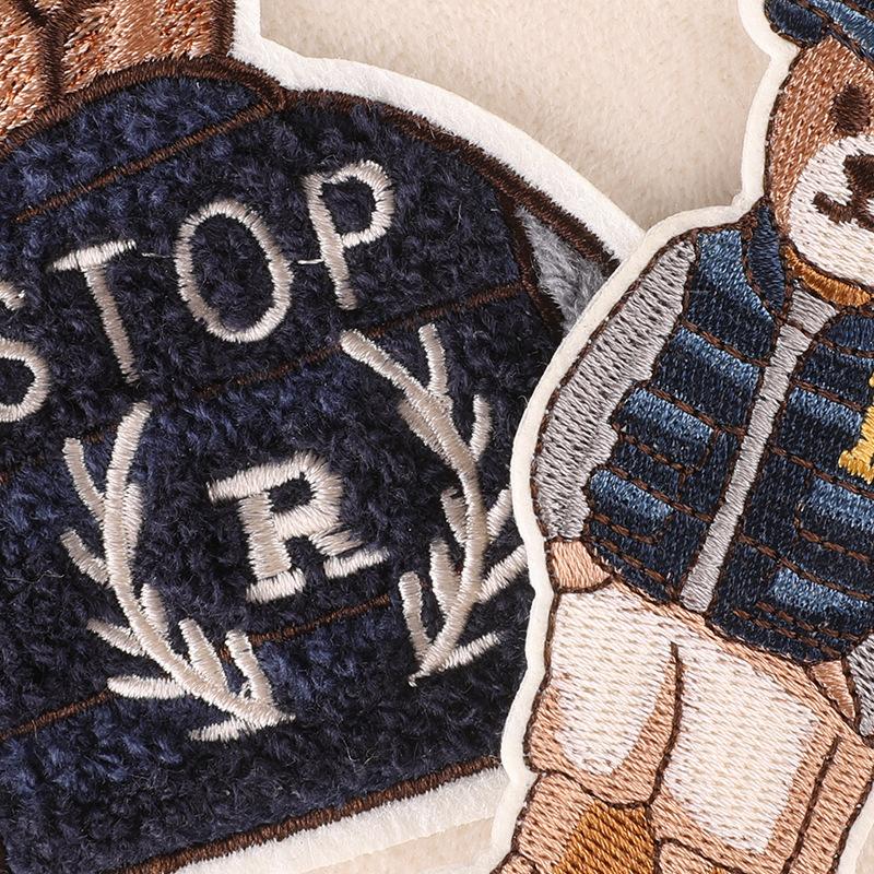 Embroidery Label Towel Embroidery Clothing Accessories Bear Patch Sticker Badge Cloth Label Chenille Embroidery Cloth Sticker