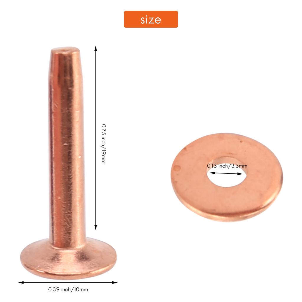 A20F-25 Sets Copper Rivet Burrs Washer, Long Leather Copper Rivet Fastener,For Wallets Leather DIY Craft Supplies