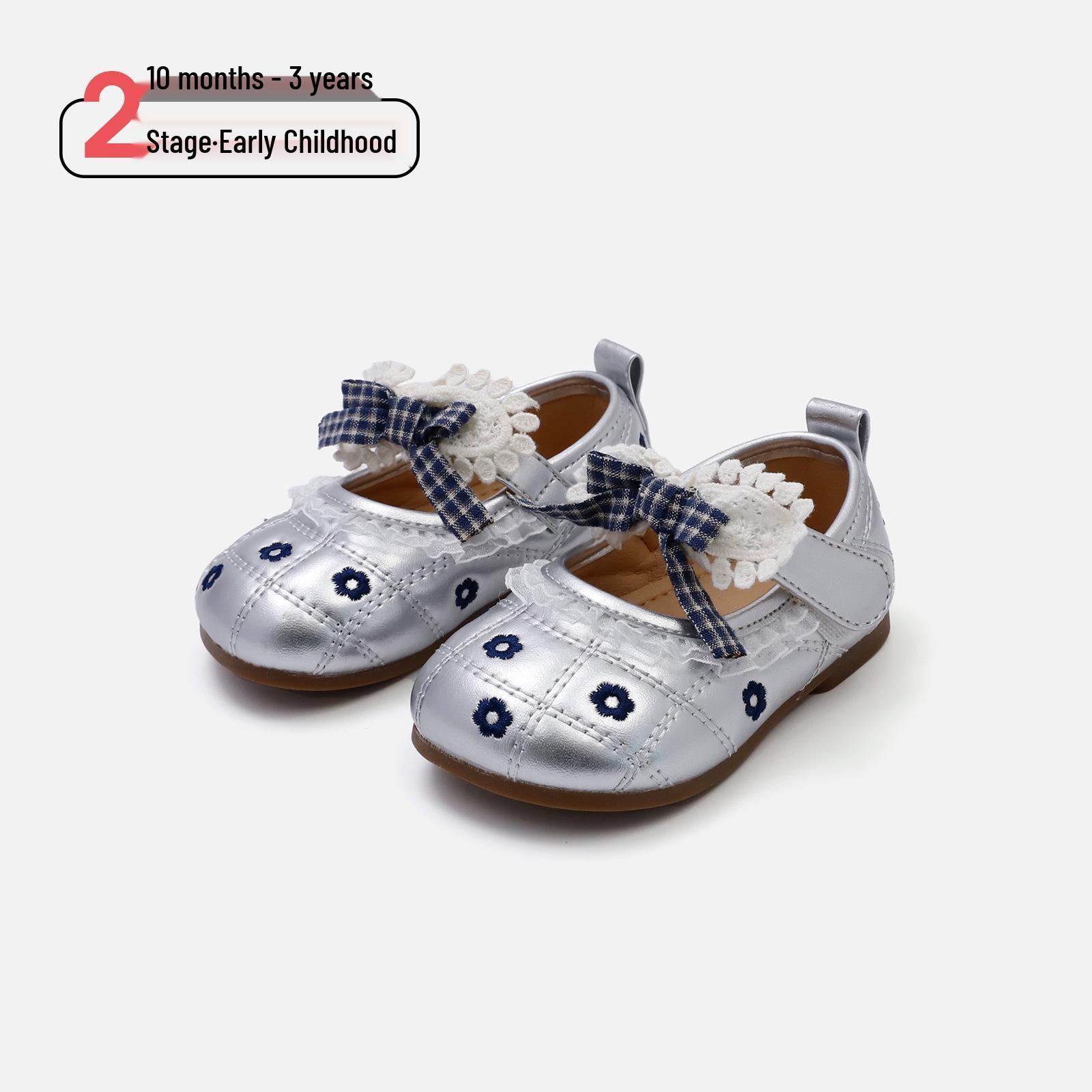

Spring Lace Decor Soft-Soled Toddler Princess Shoes for Walking Size 20 / Inner length 14.5cm срібний