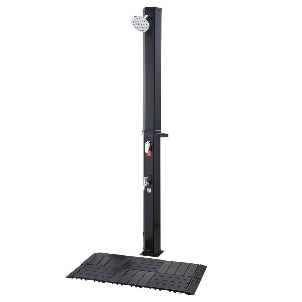 35L Solar Heated Shower, 195cm Showerhead Height Outdoor Shower, with Floor Kit & Foot Faucet, Hot & Cold Water Adjustment, Freestanding for Backyard