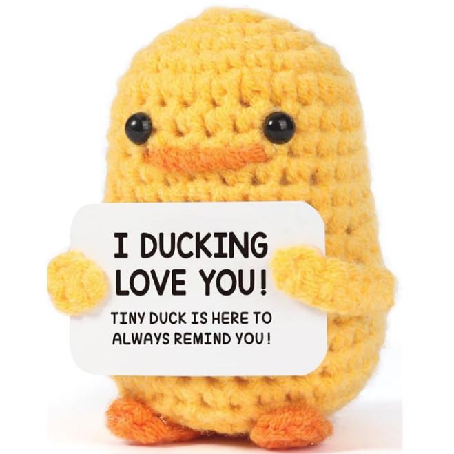 Little Yellow Duck Positive Crochet Animals Doll With Card Desktop Ornament Emotional Support Handmade Knitted Cheer Up Toy