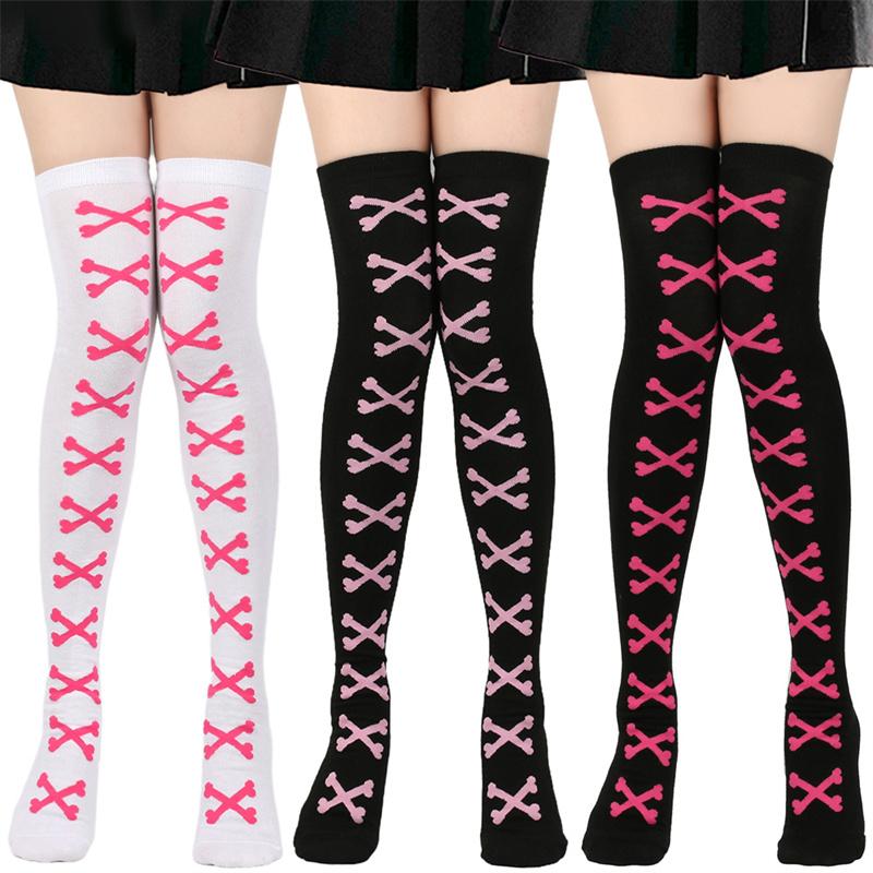 Women'S Thigh High Socks Over The Knee Cable Knit Boot Socks, Crossed Bones Long Warm Fashion Leg Warmers Winter