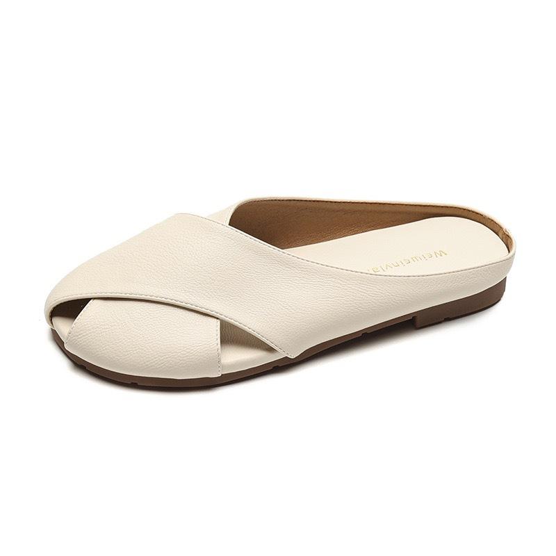 

Sheepskin version~ genuine leather baotou half-drag summer outer wear hollow slippers women s soft leather fashionable versatile flat-bottomed cool sl 35