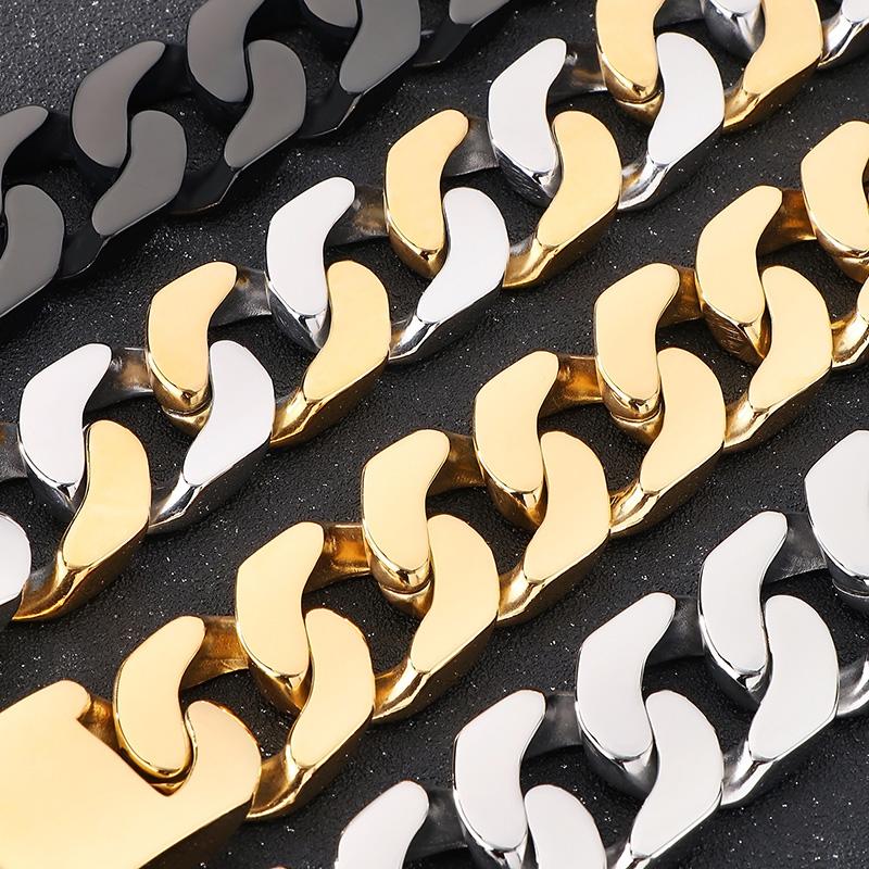 Domineering Flat Cuban Chain Bracelet Men‘s 30MM Chunky Stainless Steel Jewelry Shiny Exaggerated Rectangular Accessory
