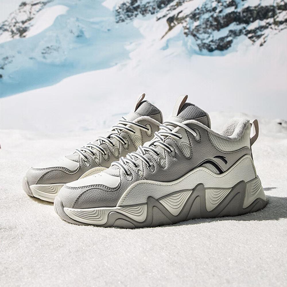 Anta Afterwave 1.0 Fleece Thick Warm Wear-Resistant Mid-Top Sneakers Men Sneakers White Gray 912448916-3