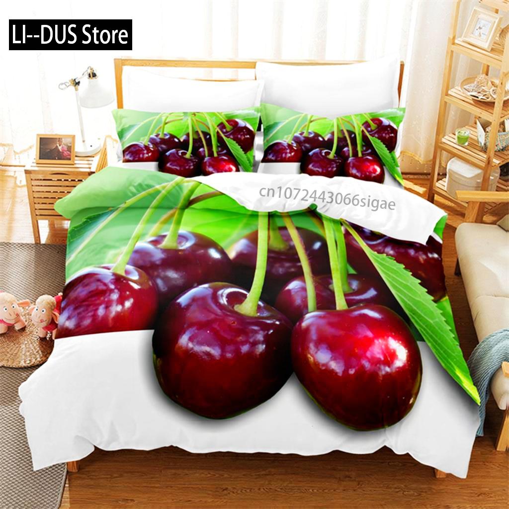 Comforter Red Cherry Bedding Set 3D Bedding Digital Printing Queen Size Bedding Set Fashion Designs