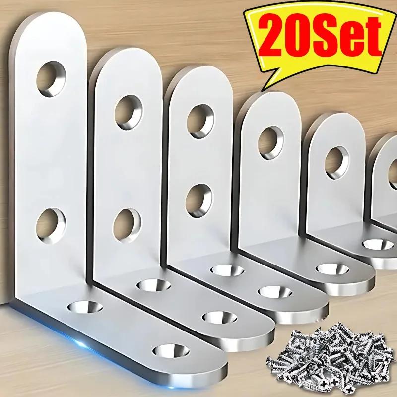 90 Degree L Joint Brackets Stainless Steel Angle Connectors Corner Brace Furniture Wood Shelf Door Cabinet Fastener with Screws