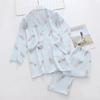 Pijama feminino primavera e verão conjunto de duas peças calças manga três quartos algodão puro crepe renda conjunto de roupa para casa