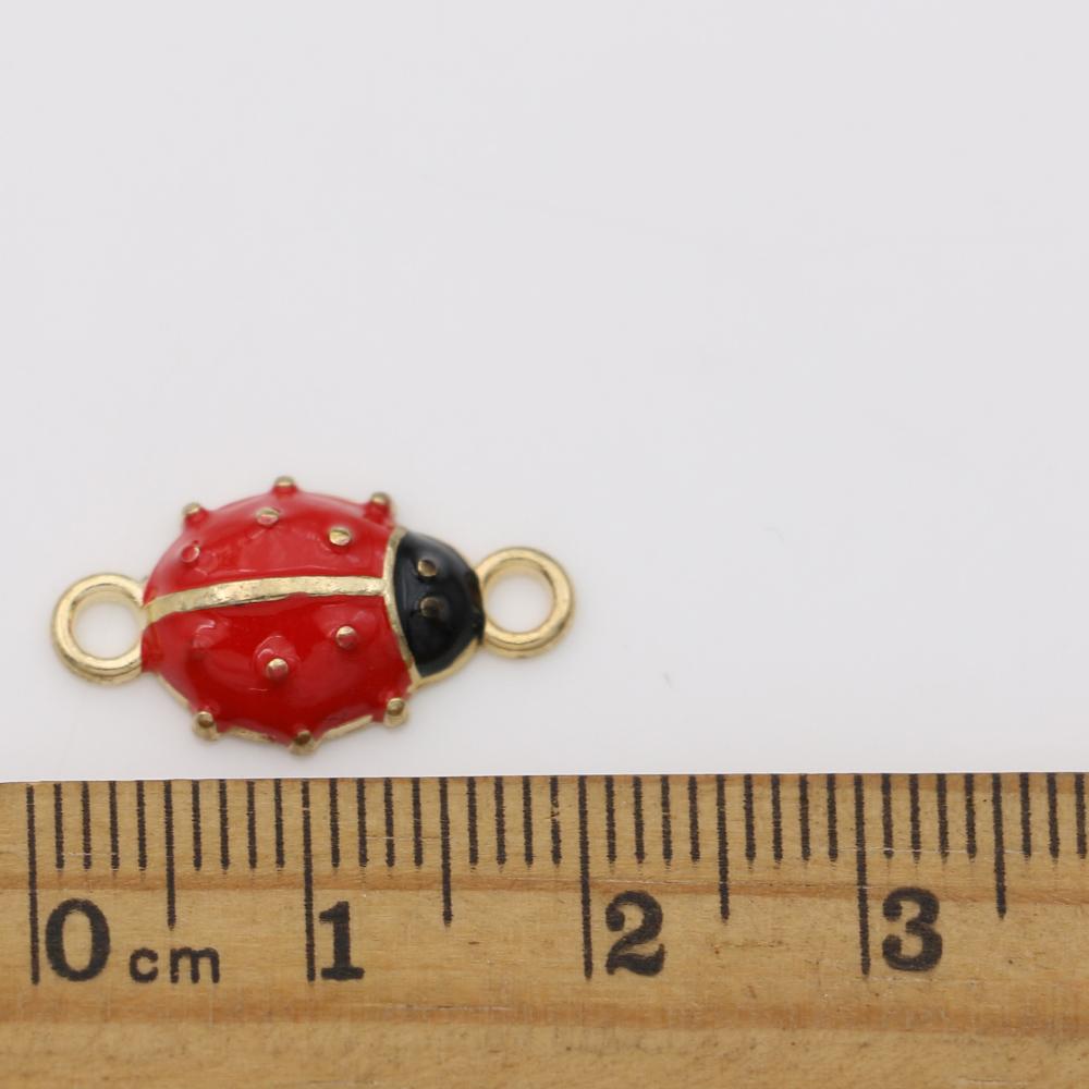 10Pz Placcato Oro Smalto Coccinella Insetto Ciondolo Connettore Per Creazione Gioielli Bracciale Accessori Componenti Fatto a Mano Fai da Te