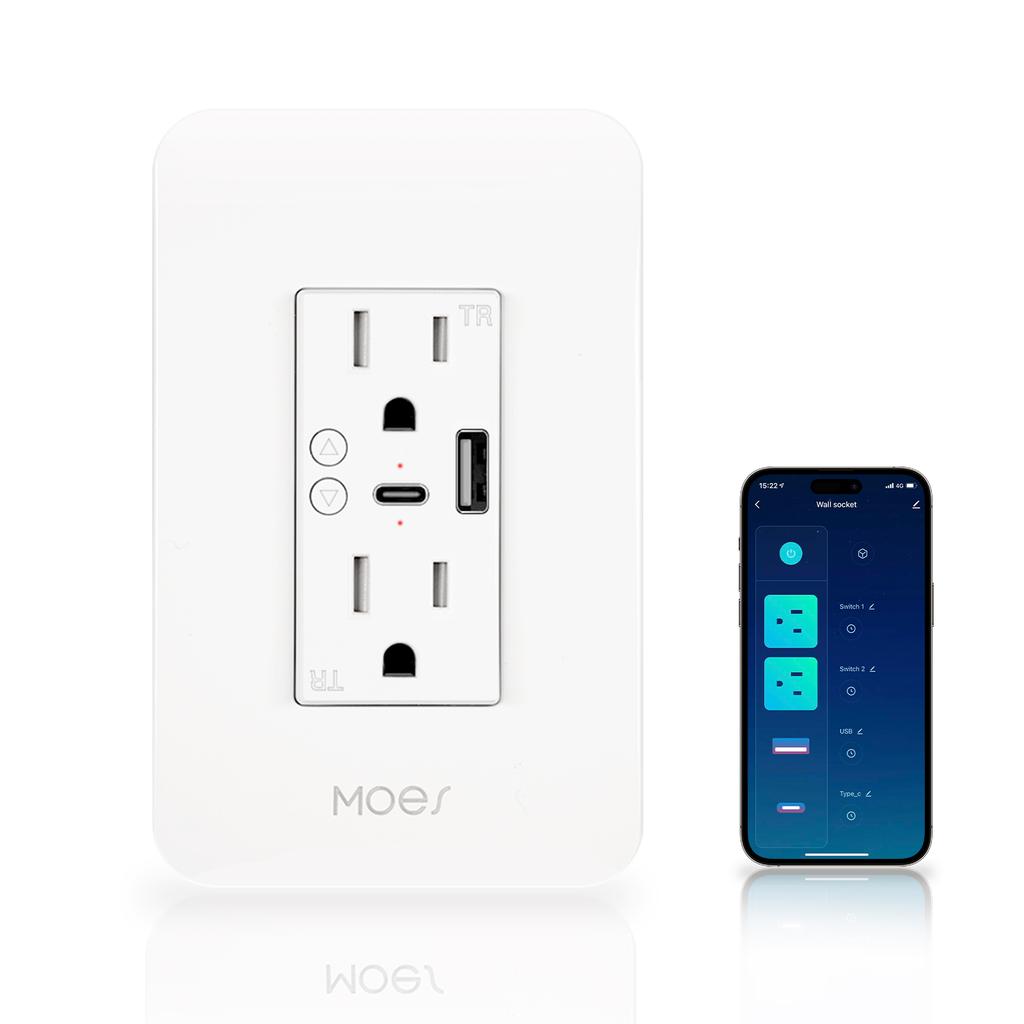 WiFi Smart Power Wall Socket with Type C And USB Dual Outlet Plug Power Outlets Support Alexa