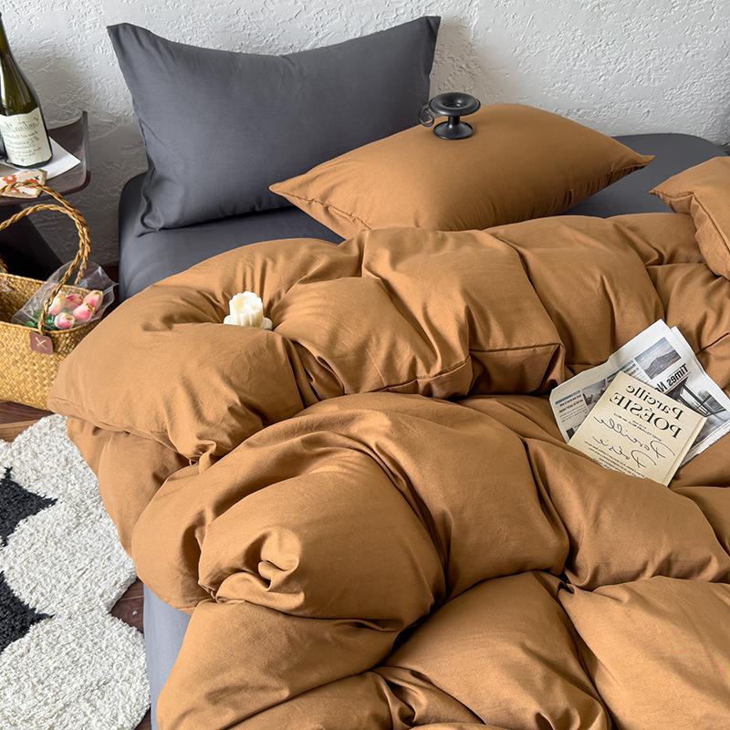 Solid Color Mixed and Matched Washed Cotton 4-piece Set Bed Sheet 4-piece Bed Hat Four-piece Set Simple and Comfortable