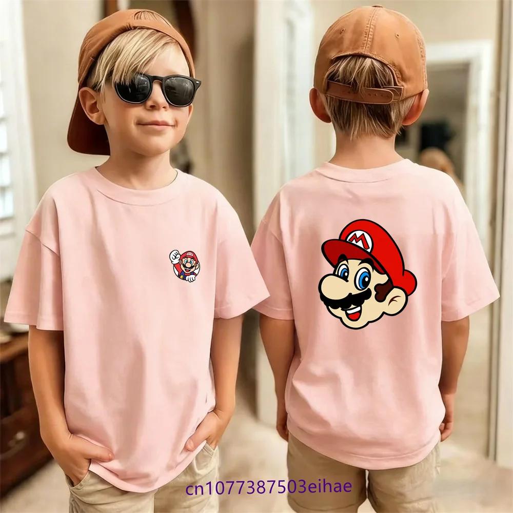 Super Mario Cartoon Pure Cotton Printed Childrens Summer Fashion Casual TShirt Cartoon Suitable for 314 Year Old Children 100
