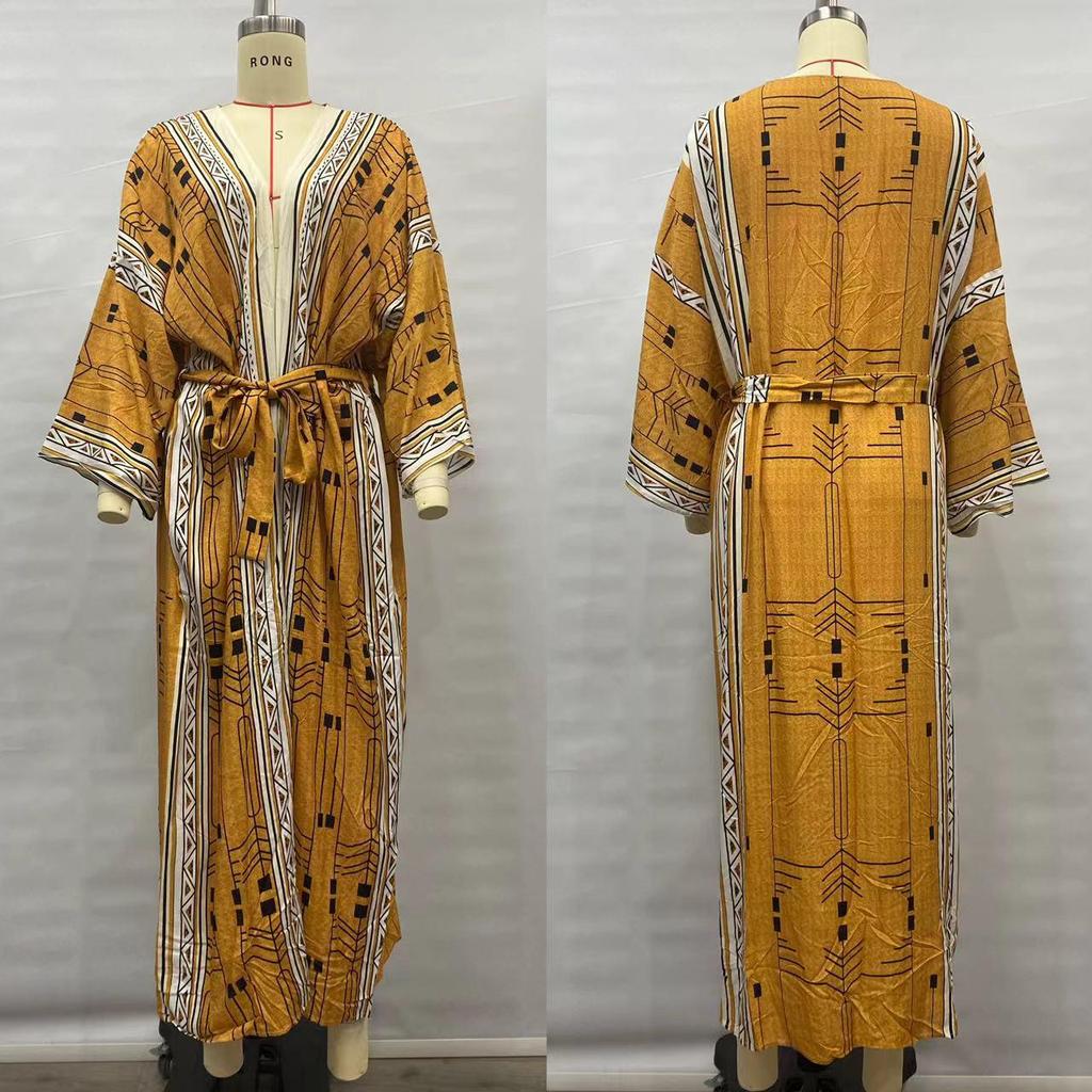 Viskose-Print Urlaubskimono-Cardigan: Long Beach Cover-Up mit Sonnenschutz