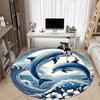 1pc Dolphin waves Office Round Area Rug, Indoor Mat Suitable For Office, Under Office Chairs Bedroom Living Room Home Decor, Room Deco