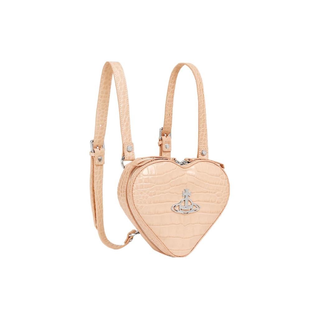 Vivienne Westwood Ella Saturn Logo Detachable Chain Strap Crocodile Pattern Mini Backpack Women backpack Cream-Pink 43030072UL0039C402
