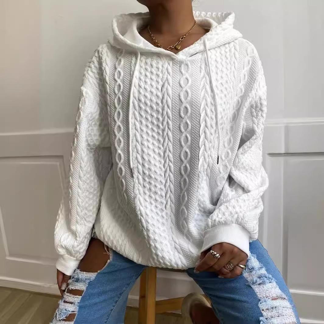 

Женский повседневный вязаный худи с жаккардовым узором в европейском и американском стиле XL белый