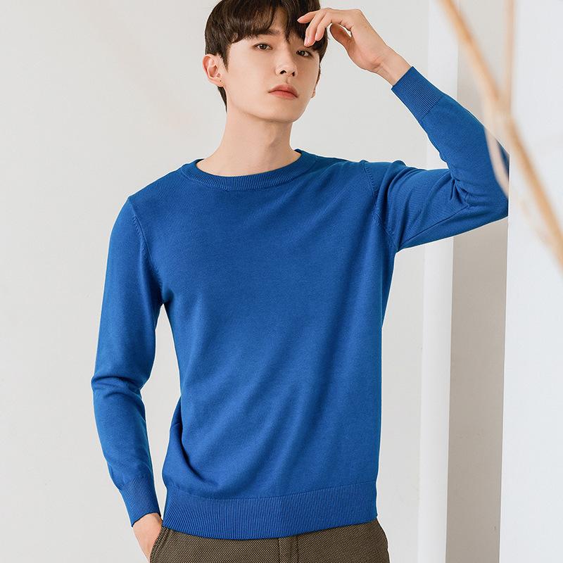 Men's Round Neck Trendy Knitted Fir Autumn and Winter Loose Solid Color Knitted Simple Casual Bottoming Big Yards Sweater