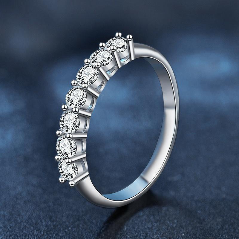 S Mozambican Steak Ring Closed Seven Princess Moissanite Ring Full of Tail Ring