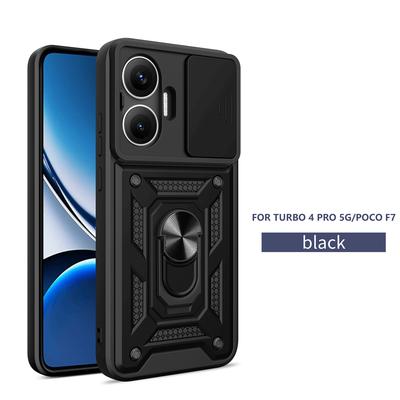 Coque blindée antichoc pour POCO F7 support Support rotatif 360° Support de voiture Housse de téléphone pour POCO F7 Protection de l'objectif de l'appareil photo Fundas