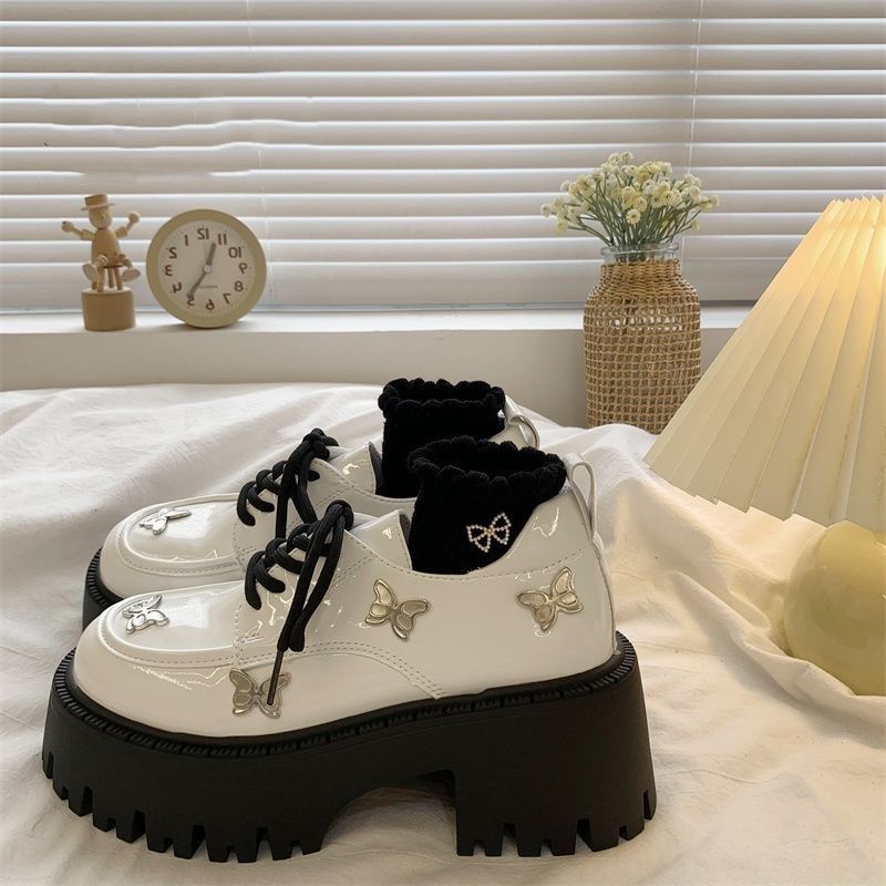 Korean Cute Loafers Women's Early Spring 2025 New College Style Single Shoes Butterfly British Style Black Small Leather Shoes