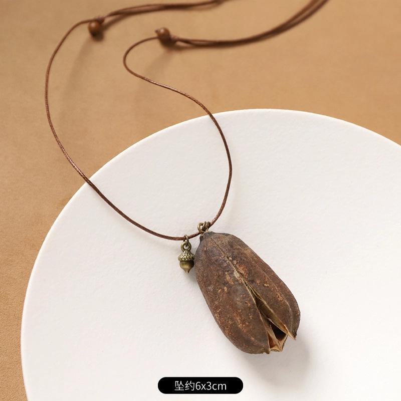 Female Acorn Pendant - Simple Long Sleeve Sweater Chain - Retro Knitted Necklace Accessory