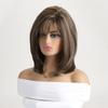 Women Medium Length Wave Hair with Bangs Synthetic Mixed Blonde Brown Wigs for Daily Cosplay Heat Resistant Fibre