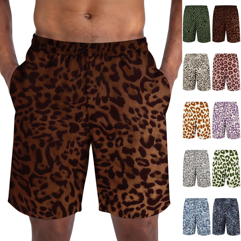 Herren Shorts mit Leopardenmuster - Lässige Leichte Atmungsaktive Sportshorts für den Sommer