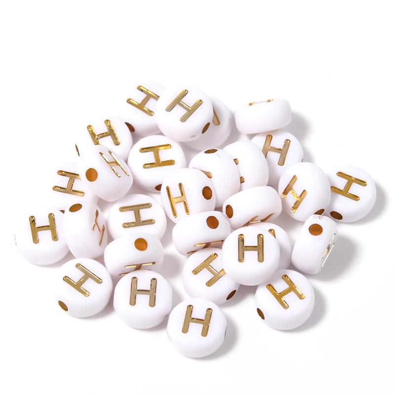 100Pcs 7mm Acrylic Alphabet Beads A-Z Gold Color Letters Beads For Jewelry Making Flat Round Spaced Bead DIY Bracelet Necklace