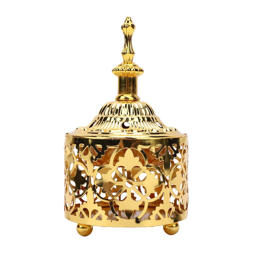 Arabic Incense Holder Pot Vintage Decorative Candle Stand for Home Tabletop Decoration Zinc Alloy Gold Style 1