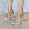 New 12CM Fashion Wedding Sexy Car Model Transparent Thick Heel Crystal Square Head Non-slip Sandals LFD-1989-7