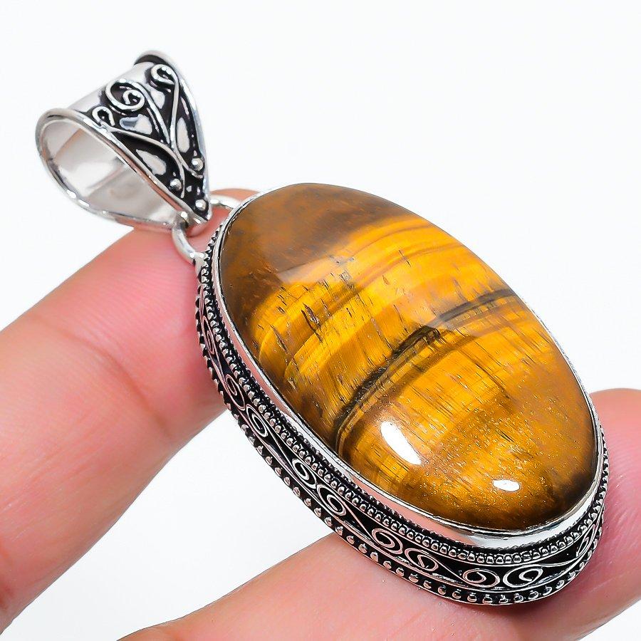 

Vintage Tiger Eye Gemstone Handmade Ethnic Jewelry Pendant 2.25 VR-2117