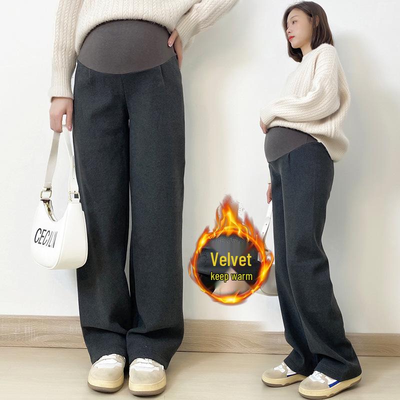 2025 Autumn/Winter Maternity Dark Gray Velvet Straight-Leg Pants 2XL темно-серого