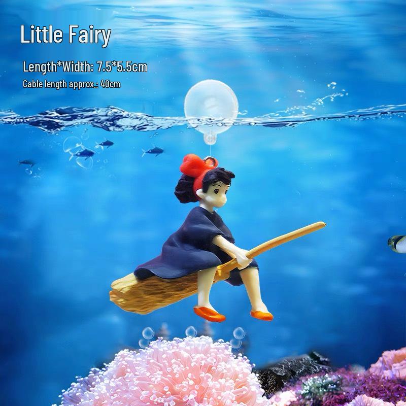Floating Little Witch & Moon Cat Aquarium Ornament Set