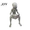 Office Study Decorative Item 3D Printed Reading Alien Ornament, Creative Sitting Figure Sculpture, Resin Collectible Figures Desktop Statue