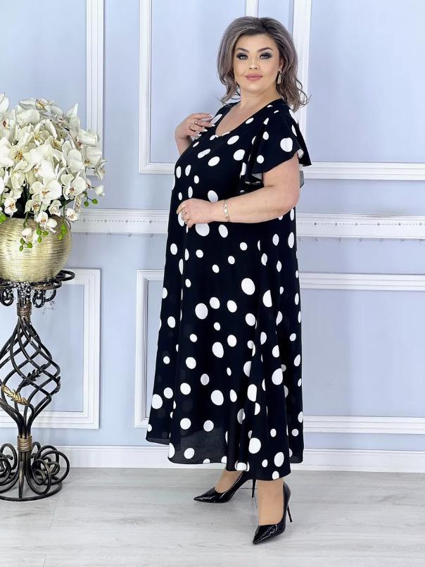 2025 European & American Plus Size Women's Polka Dot Summer Dress