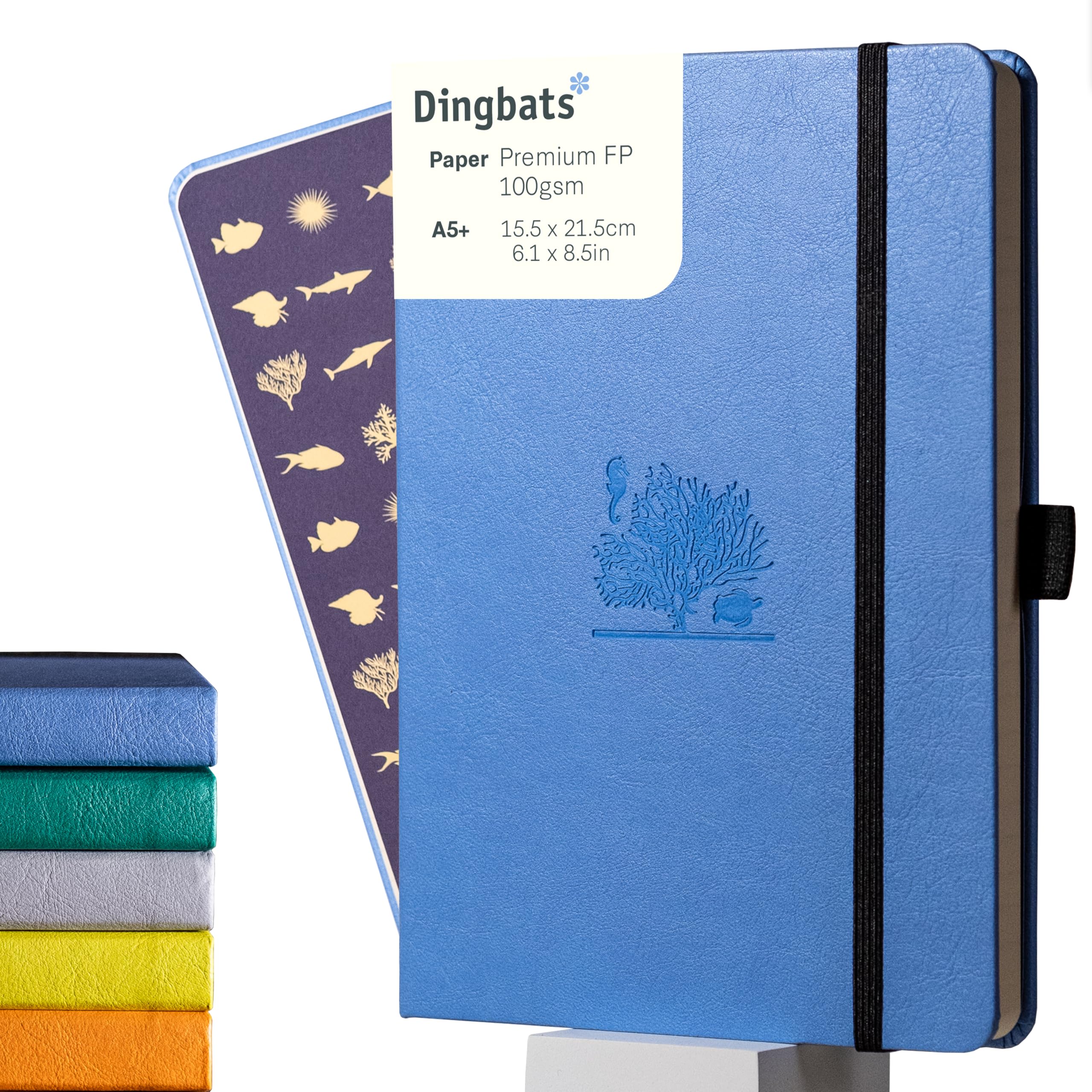 

Dingbats Earth Dot A5 Medium Sky Blue Great Barrier Reef Hardcover Cream 100gsm Inkproof Paper Numbered Index Key Pages - Notebook, - - - Pages, &