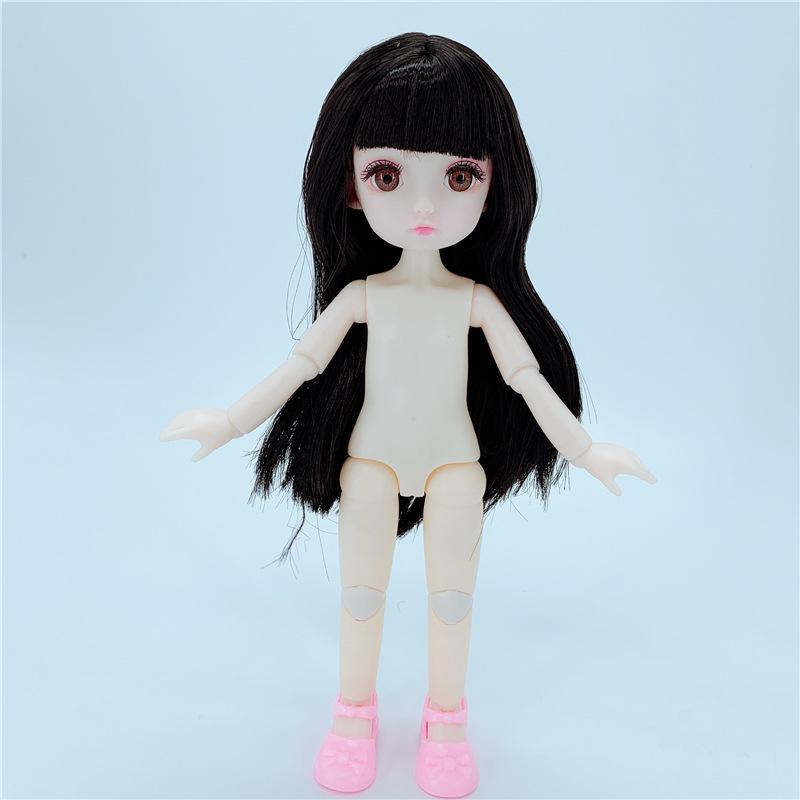 12 Movable Jointed Dolls Mini 30cm BJD Baby Girl Doll Long Wig Nude Body Dolls Toy with Shoes