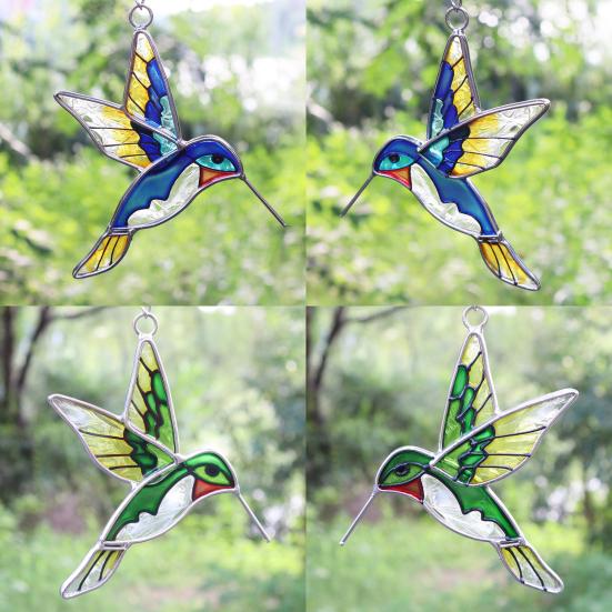 Hummingbird Sun Catcher Stained Glass Hummingbird Suncatcher Colorful Bird Hanging Decoration for Windows Garden Yard Outdoor