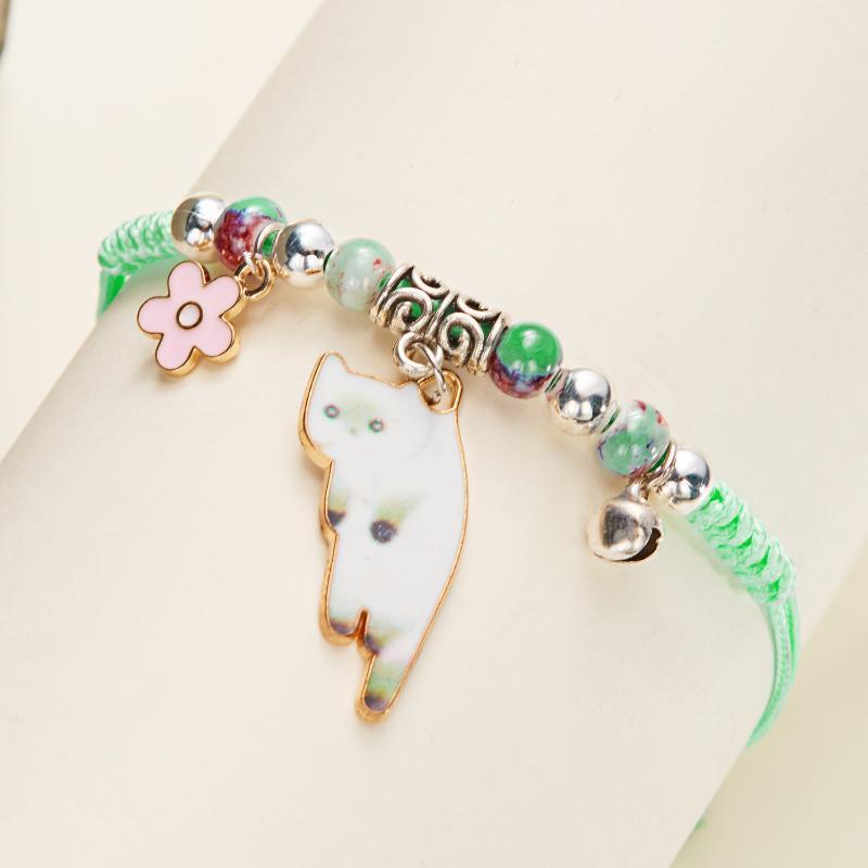Creative Colorful String Cat Bracelet Woven Glass Handmade Bead Bracelet Hand Rope Jewelry Accessories Cartoon Hand Ring Women
