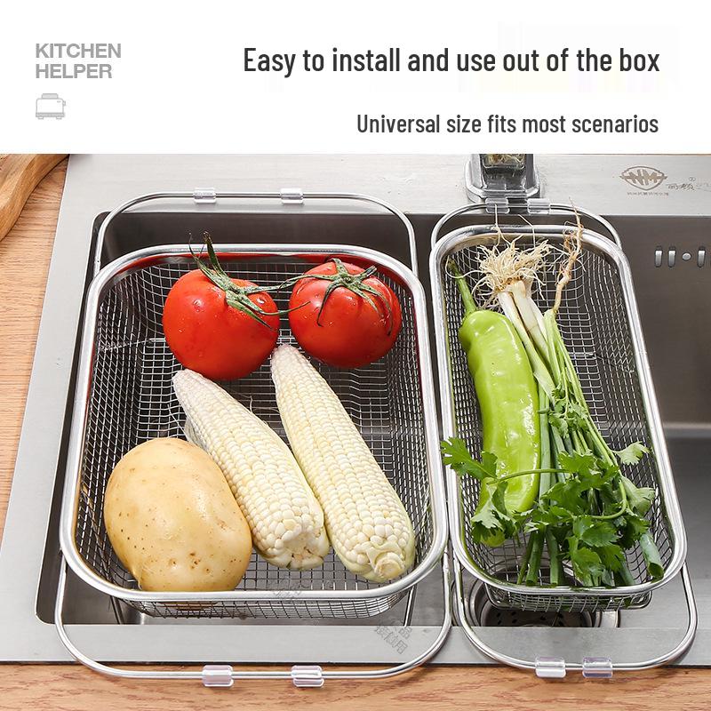 Stainless Steel Telescopic Sink Dish Rack and Vegetable Drain Basket