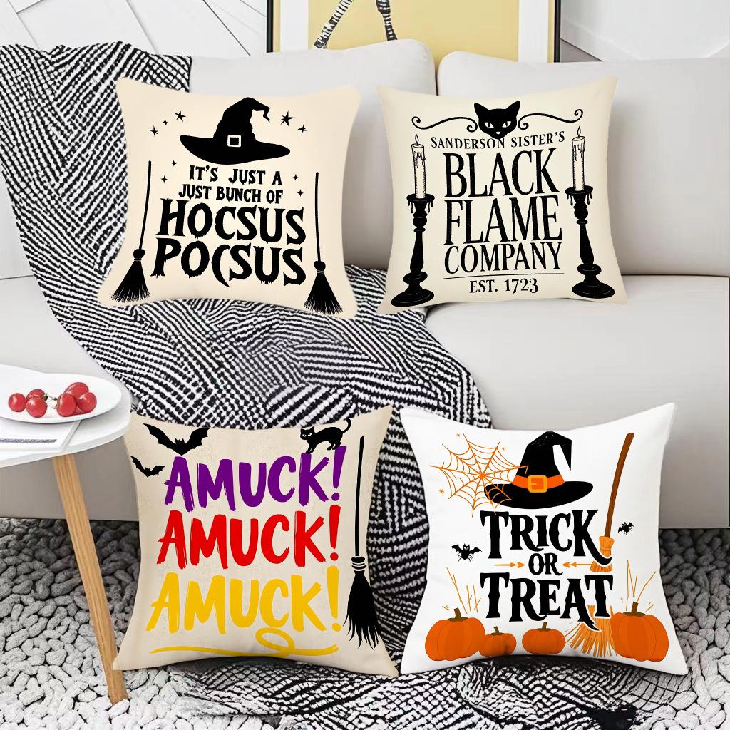 Halloweenová série Polštář s potiskem ducha a čarodějnice Potah na polštář pro domácí pohovku Sada dekorací do ložnice
